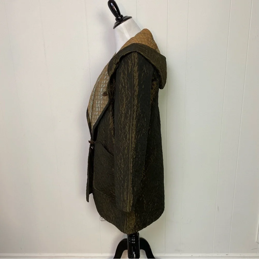 Mycra Pac One‎ Womens Sz P Quilted Brown Gold Metallic Reversible Rain Coat